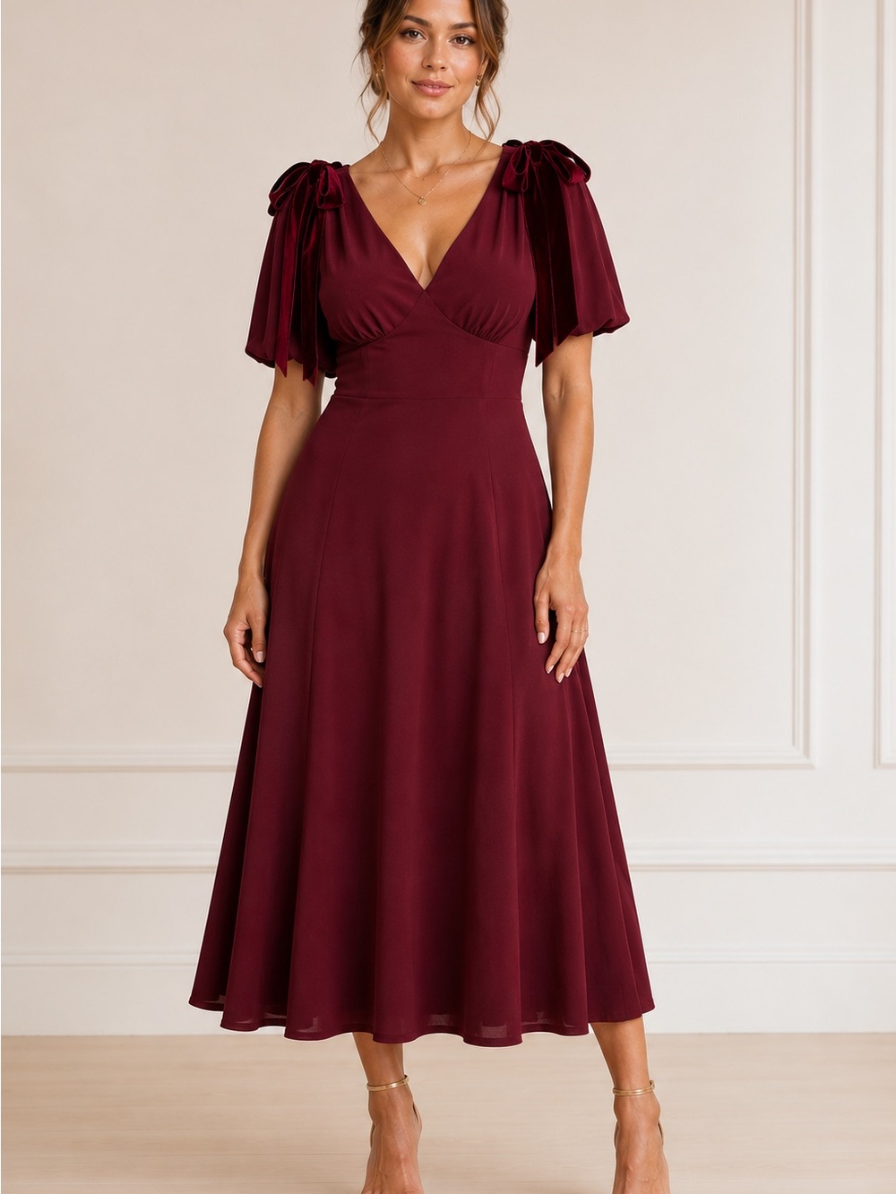 ASTR • NWT $158 USD V-Neck Midi Dress with Tie Shoulder PTP 17”-20”